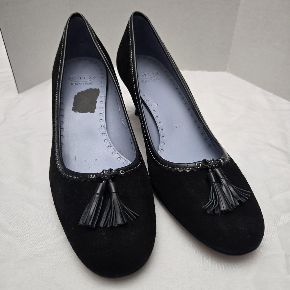 Circa Joan & David Suede Tassle‎ Kitten Heels Black 8.5M Academia Capsule Career